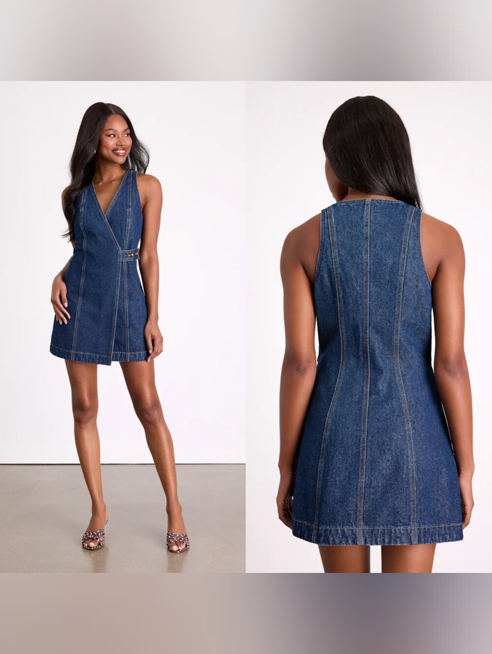 Lulus Didi Dark Wash Denim Wrap Mini Dress M Party Feminine Y2K